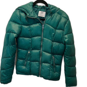 Bershka Teal Green Puffer Jacket for Women Size L